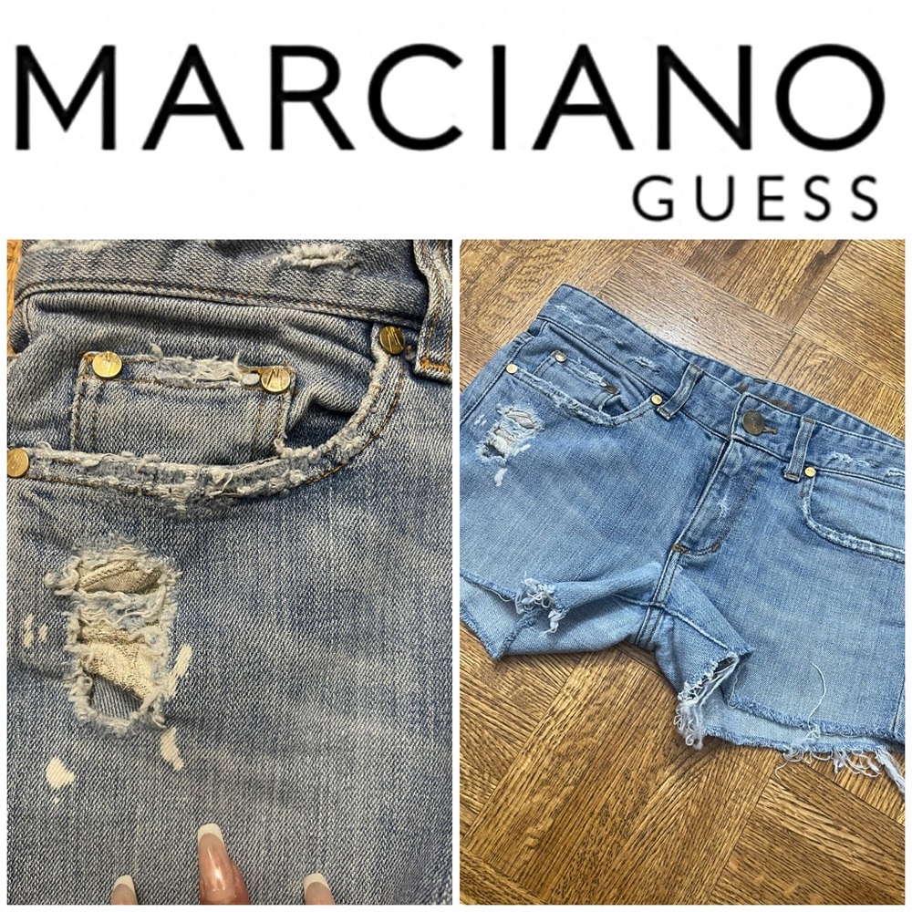 Marciano demin distressed shorts with appliqué